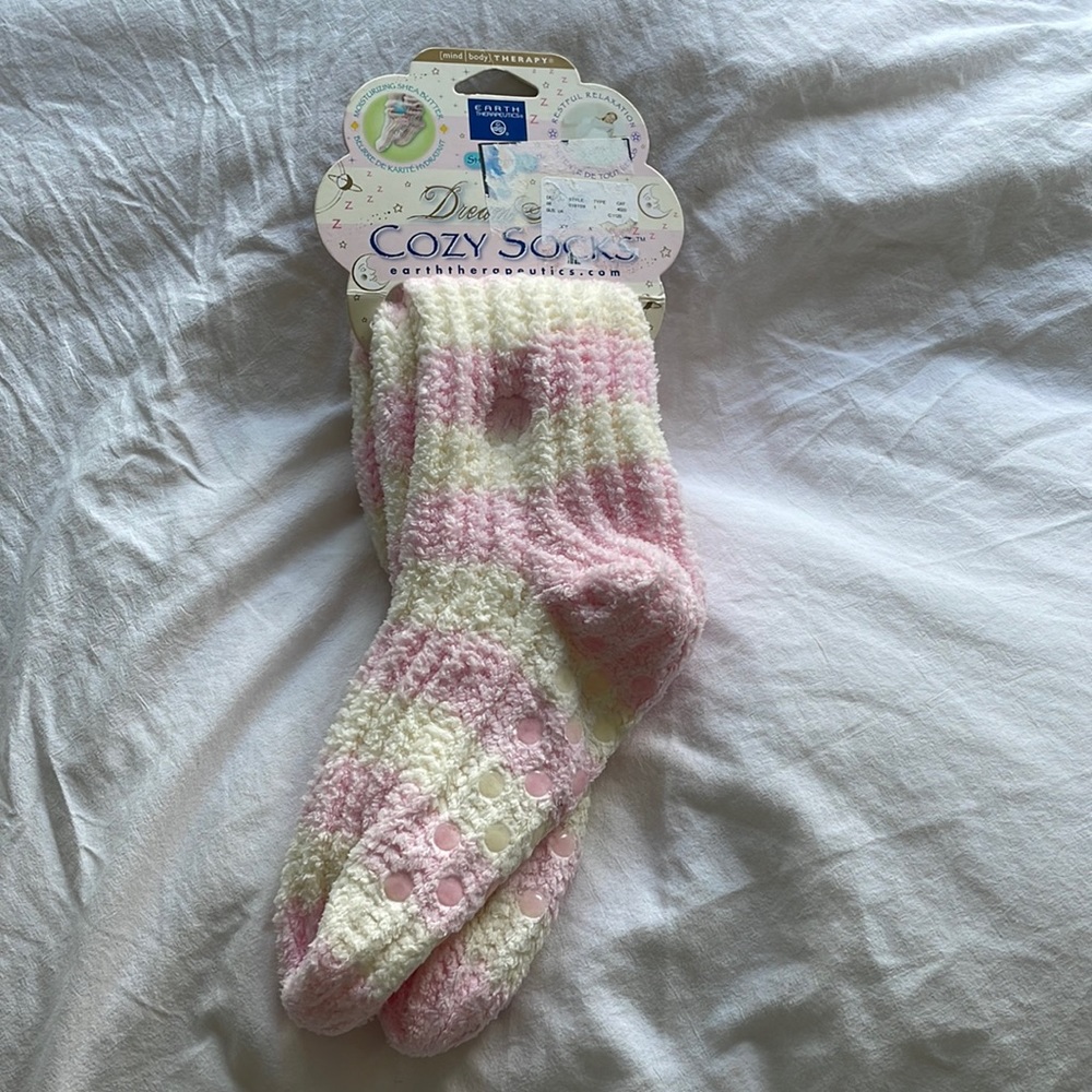 Pink and White Fuzzy Socks